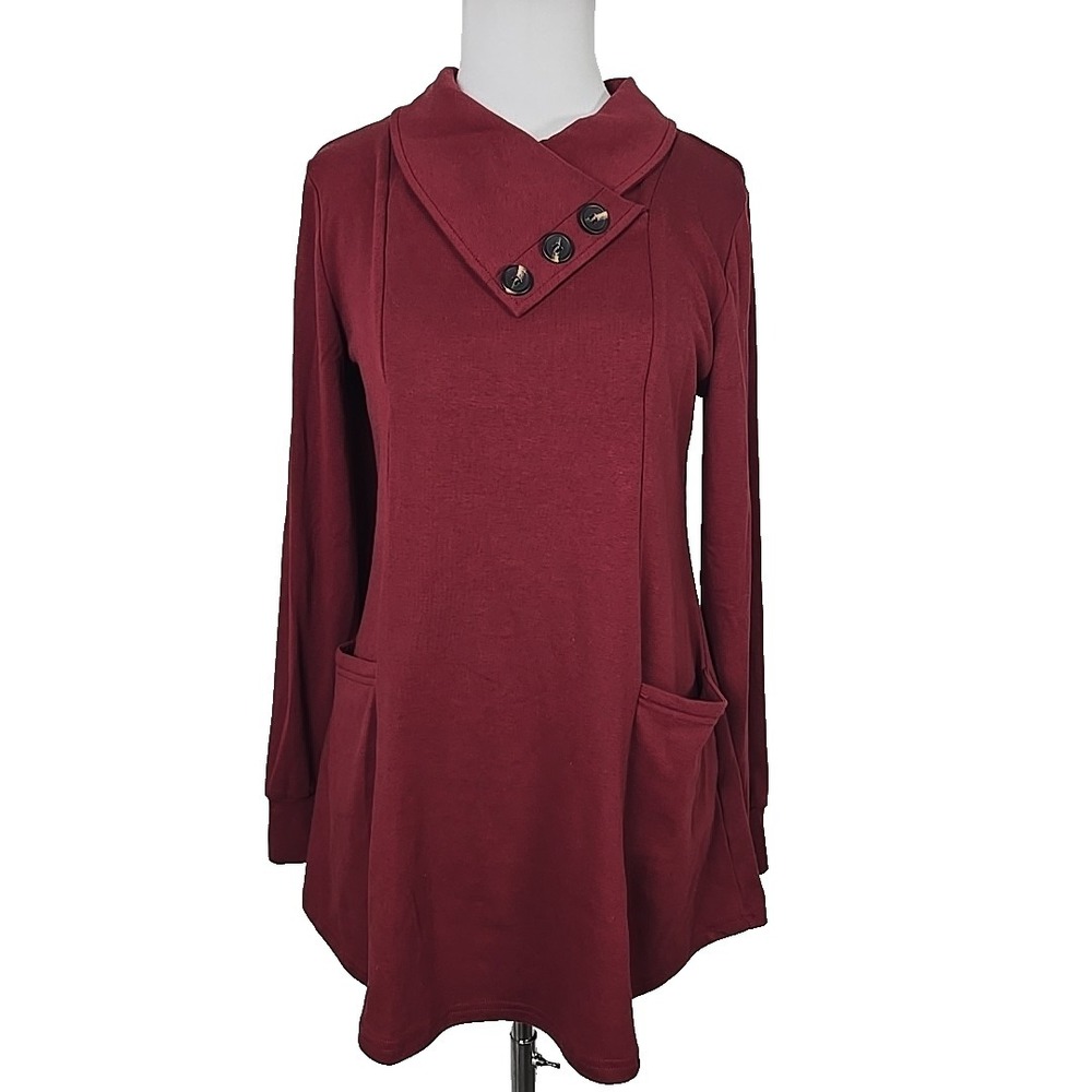 VALOLIA  Brick Red French Terry Tunic Top Sweater With Pockets Medium M